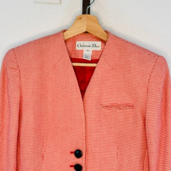 VTG Christian Dior Blazer Peplum Jacket Houndstooth Print Lined SZ 2 Made In USA - Picture 4 of 11
